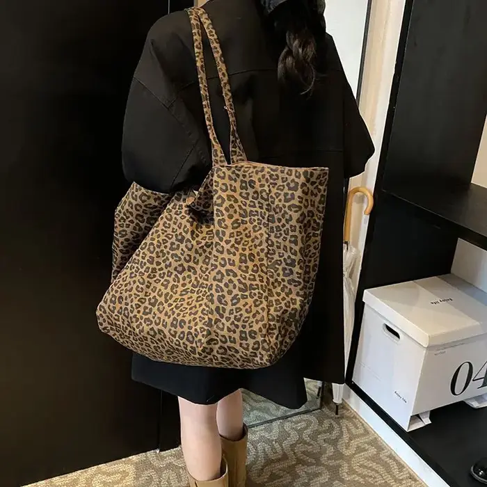 Nouveau sac fourre-tout en toile style décontracté grande capacité imprimé léopard