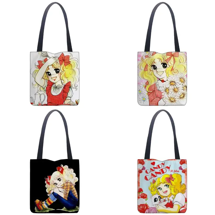 Dessin animé bonbons sac à main femmes décontracté lin fourre-tout sous les bras poignée supérieure sac dame Shopping sacs de voyage