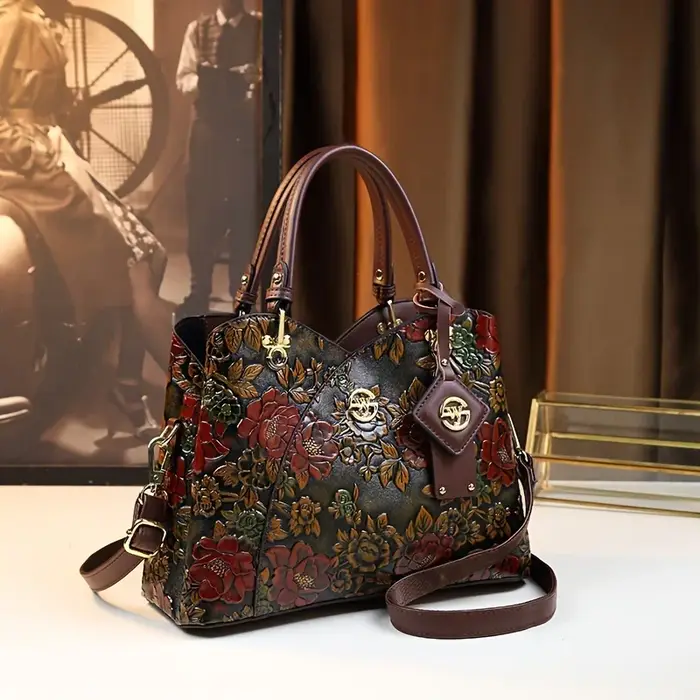 Sac à main à motif de fleurs Vintage, sac fourre-tout de luxe en cuir PU, sac à bandoulière à la mod