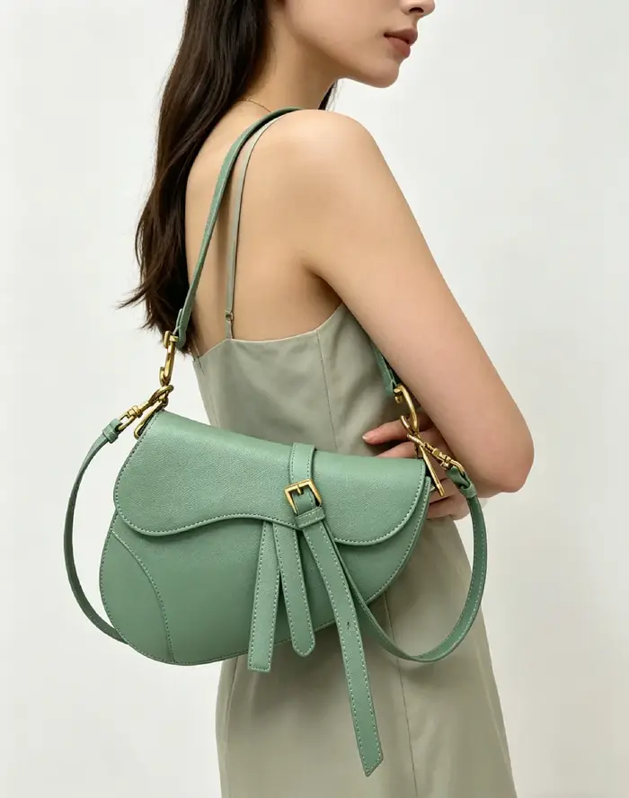 Sac bandoulière vert menthe frais pour femme, sac à rabat avec détail pompon, idéal pour les tenues