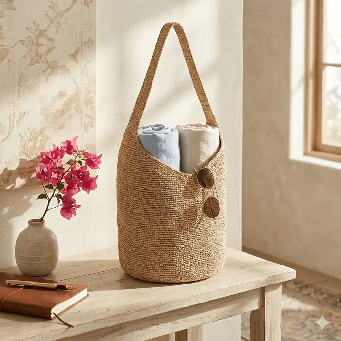 Sac seau en raphia tissé à la main pour femme