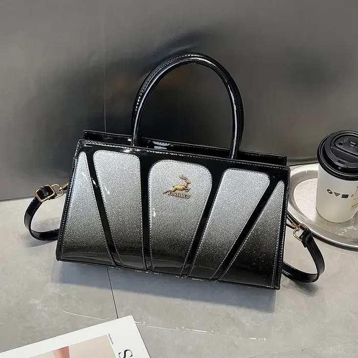 Sac à main rétro en cuir PU pour femmes, grande taille, épissage de colle, sac à bandoulière simple, Style pour les déplacements professionnels, nouvelle collection 2025