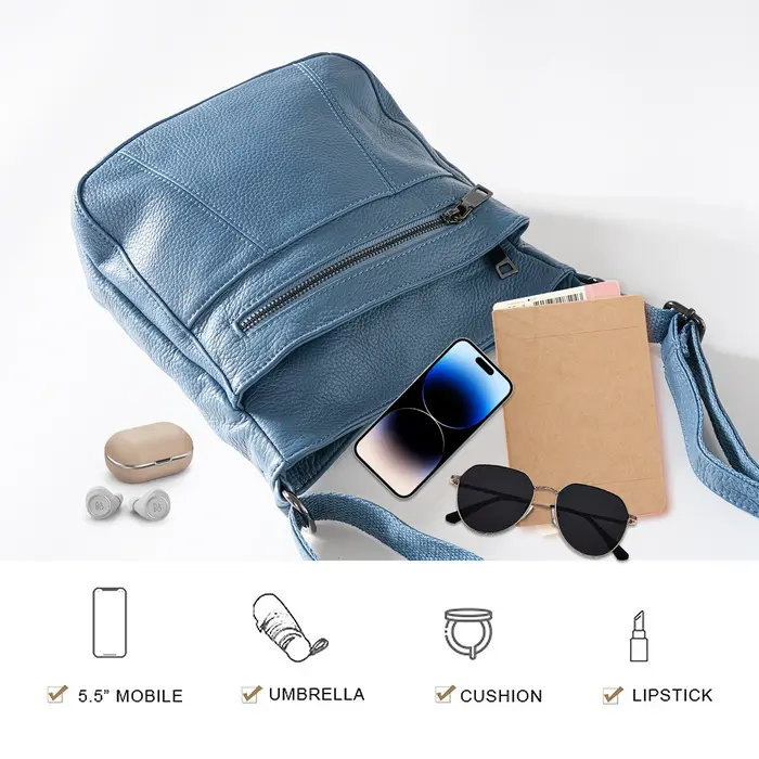ANGENGRUI nouveau sac pour femme en cuir véritable décontracté une épaule sac à bandoulière multi poche sac de messager