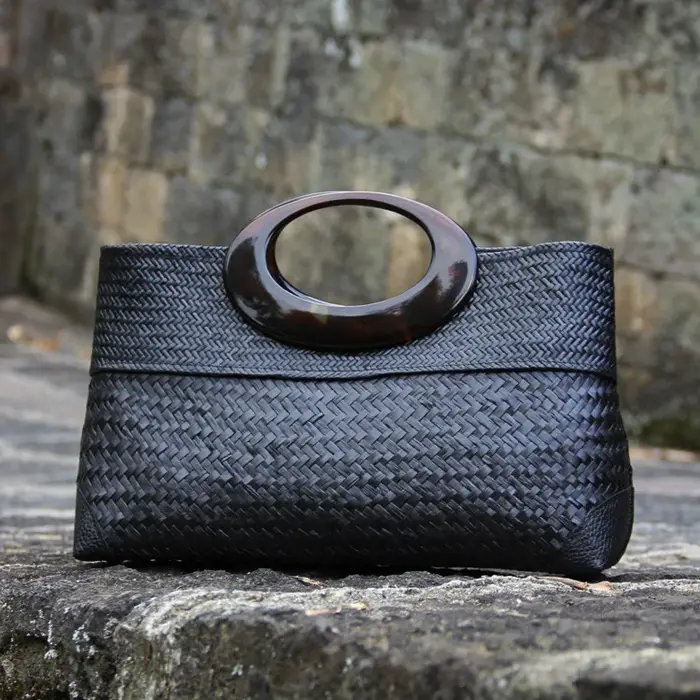 Sac tressé en rotin noir pour femme, sac à main en paille, vacances de loisirs, nouveau style