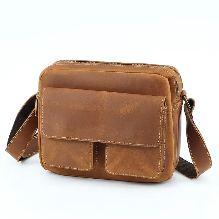 Sac messager vintage en cuir Crazy Horse – Cartable à bandoulière