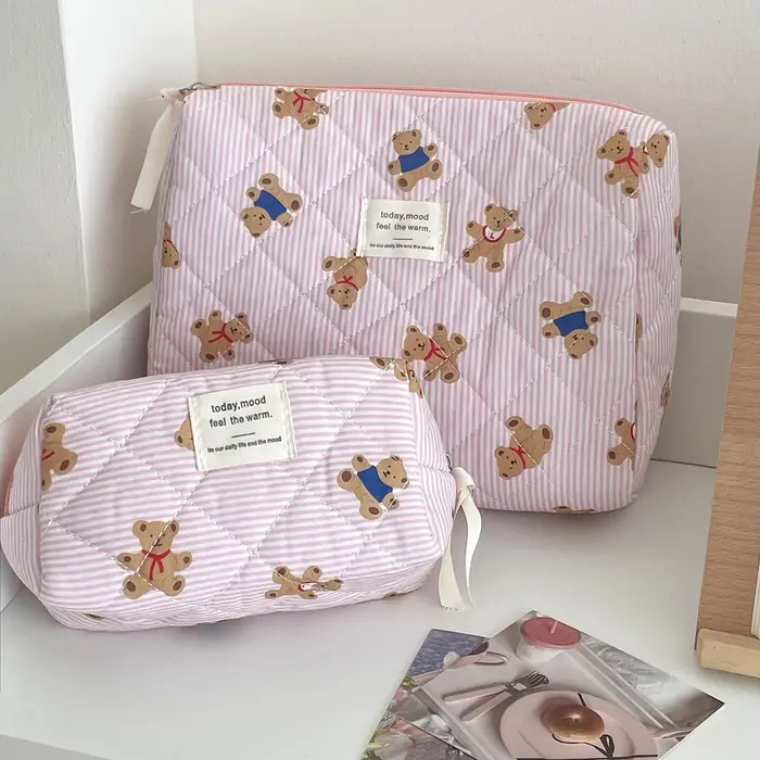 Sac à cosmétiques motif ours rose Beige pour femmes