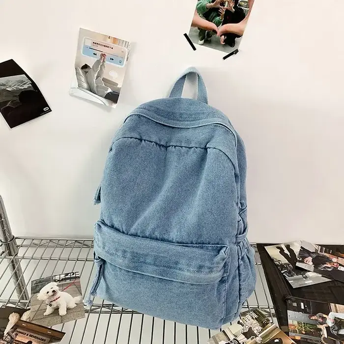 Sac à dos en jean délavé style rétro pour étudiants