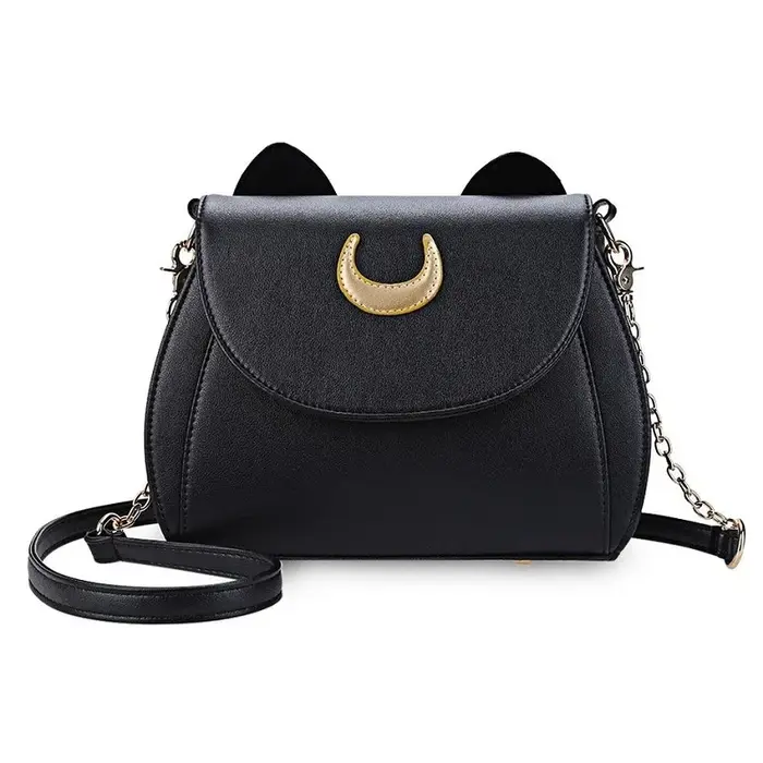 Été marin lune dames sac à main noir Luna chat forme chaîne sac à bandoulière en cuir PU femmes mess