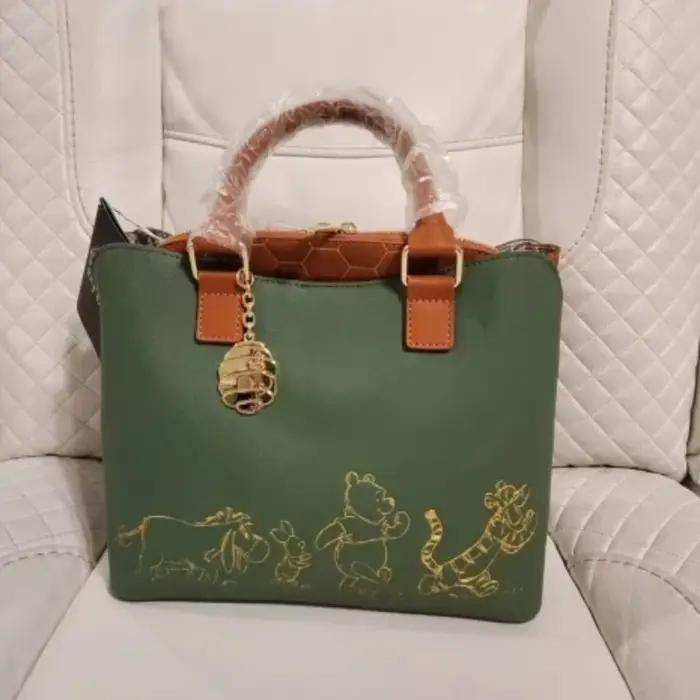Sac bandoulière pour femme imprimé intégral Pooh & Friends, sac à double sangle, sac à main en cuir motif dessin animé pour femme