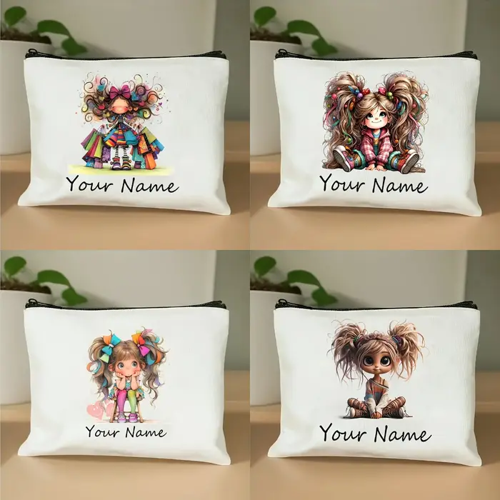 Testo de nom personnalisé, trousse de maquillage de dessin animé arc-en-ciel pour fille mignonne, organisateur de cosmétiques pour femmes, pochette Durable, trousse de toilette, trousse à crayons