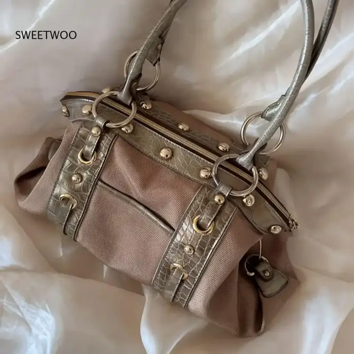Sac Boston vintage pour femme avec rivets