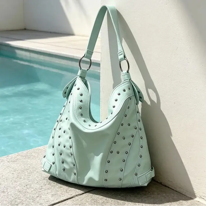 Sac à bandoulière vert menthe orné de clous métalliques
