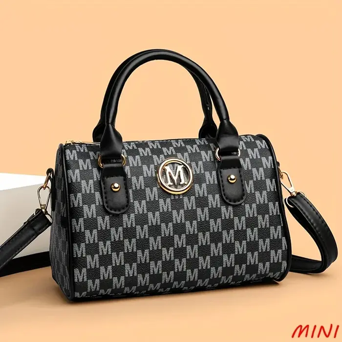 Women Alphabet Shoulder Bag with Golden "M" Logo, Synthetic Faux Leather Small Crossbody Bag for Wor
