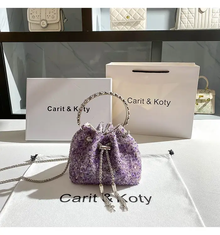 Pochette de soirée violette pour femme, sac à main de créateur de luxe, poignée en métal, sac messag