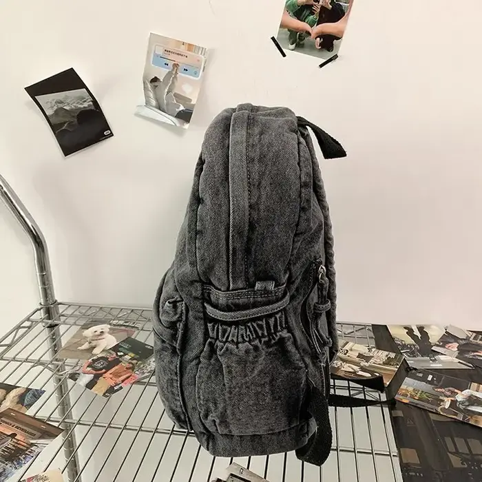 Sac à dos en jean délavé style rétro pour étudiants