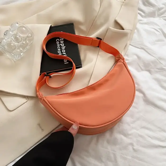Sac à Bandoulière en Nylon en Forme de Demi-Lune, Solide, Étanche, avec Fermeture Éclair, Grande Cap