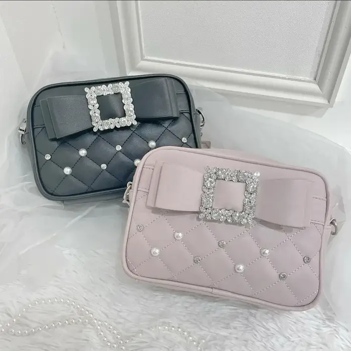 Sac carré rose avec nœud en diamant pour femmes