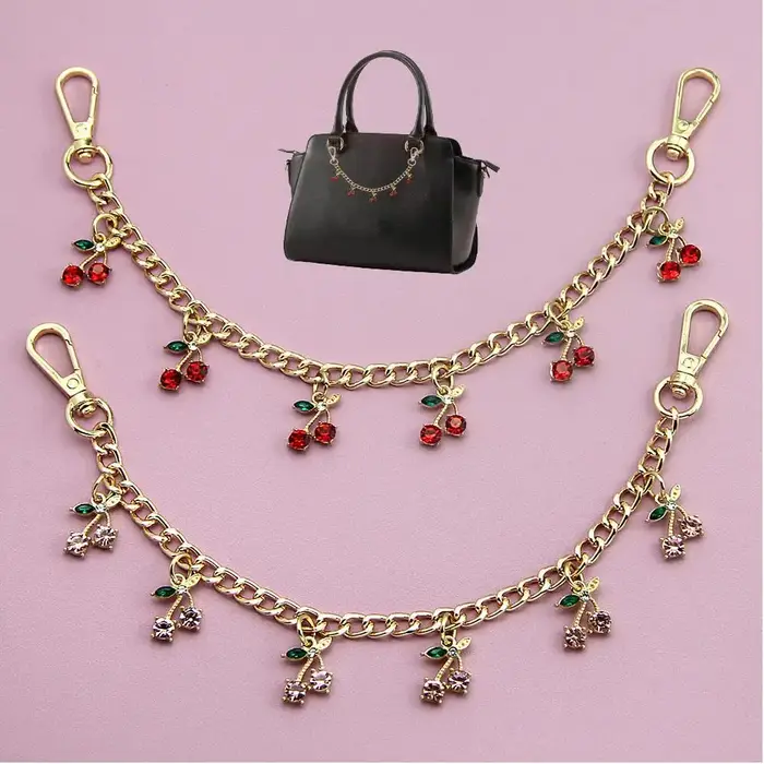 Porte-clés de luxe pour sac aux cerises, diamant cerise, breloques pour sac à main pour fille, accessoire de sac à faire soi-même, chaînes métalliques à couches douces