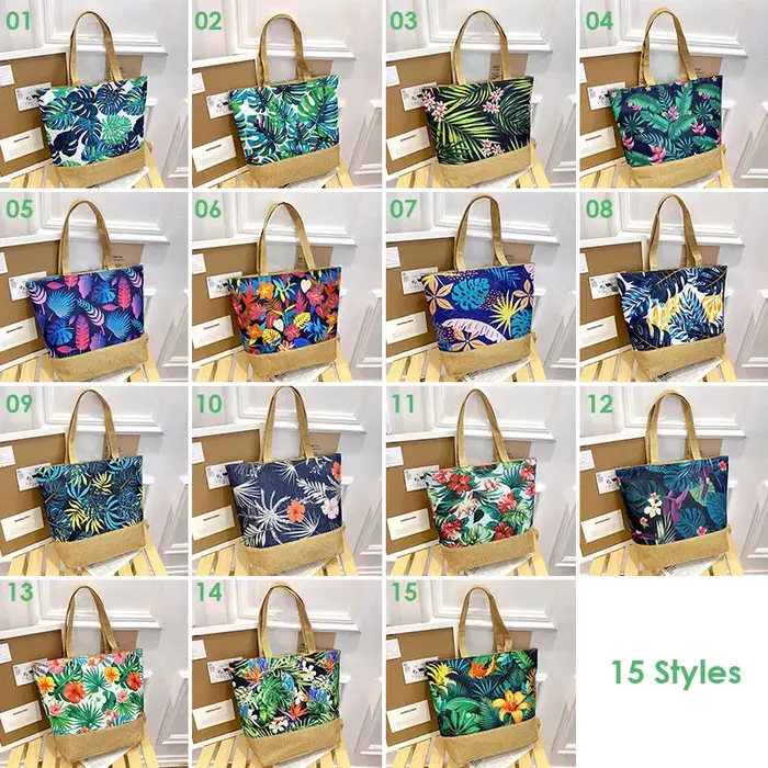 2025 femmes feuilles imprimé sac à main grande capacité mode toile fourre-tout dames Portable plage voyage fermeture éclair sac à bandoulière