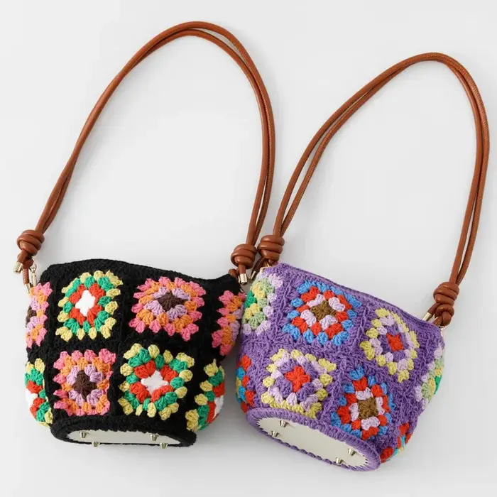 Sac à bandoulière multicolore en Crochet fait à la main