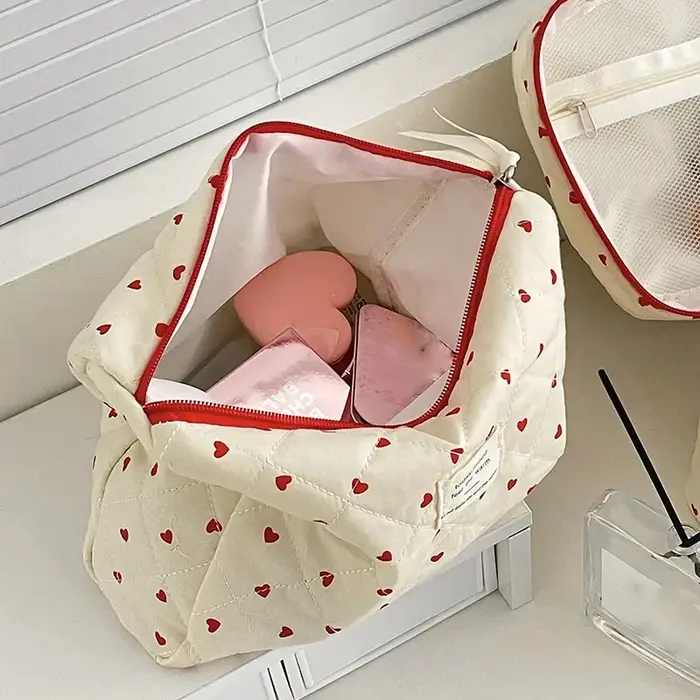 Sac de maquillage matelassé à fermeture éclair pour femmes