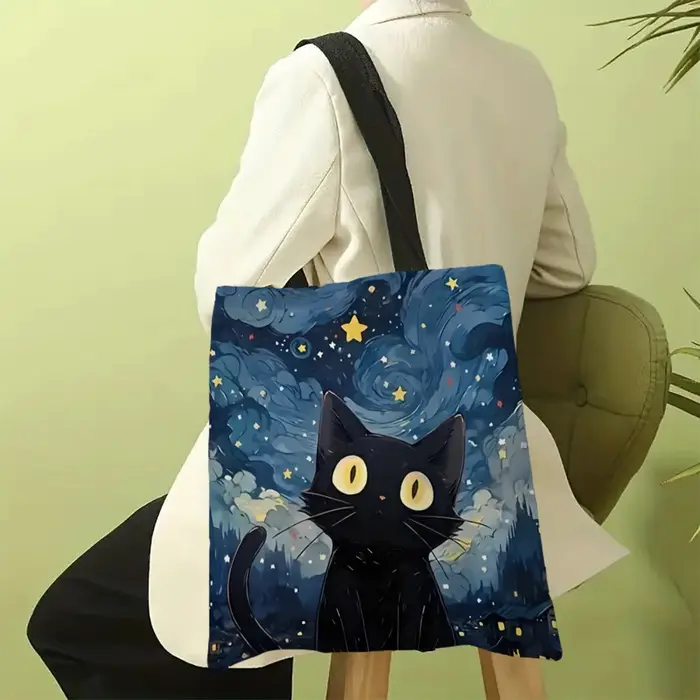 30x35 cm Van Gogh chat noir sac fourre-tout fleur Portable décontracté Eco sac à main sac à provisions Design livres et