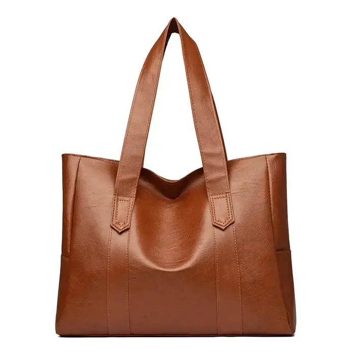 Grand sac cartable en cuir souple pour femmes, classique, couleur unie, Simple, décontracté, grande capacité, fourre-tout à bandoulière unique
