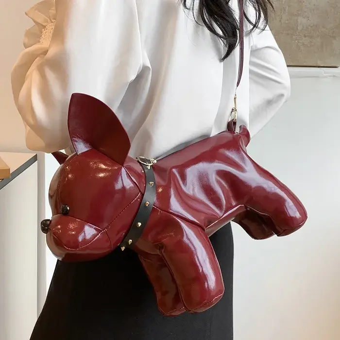 Sac bandoulière créatif en cuir PU en forme de bouledogue français, sac à main fantaisie pour femmes, usage quotidien décontracté.