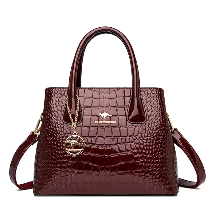 Sac à Main de Luxe en Cuir Verni à Motifs de Crocodile pour Femme