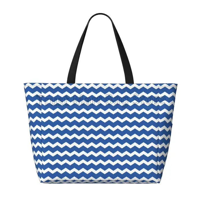 Grand sac de plage bleu rayé pour femme