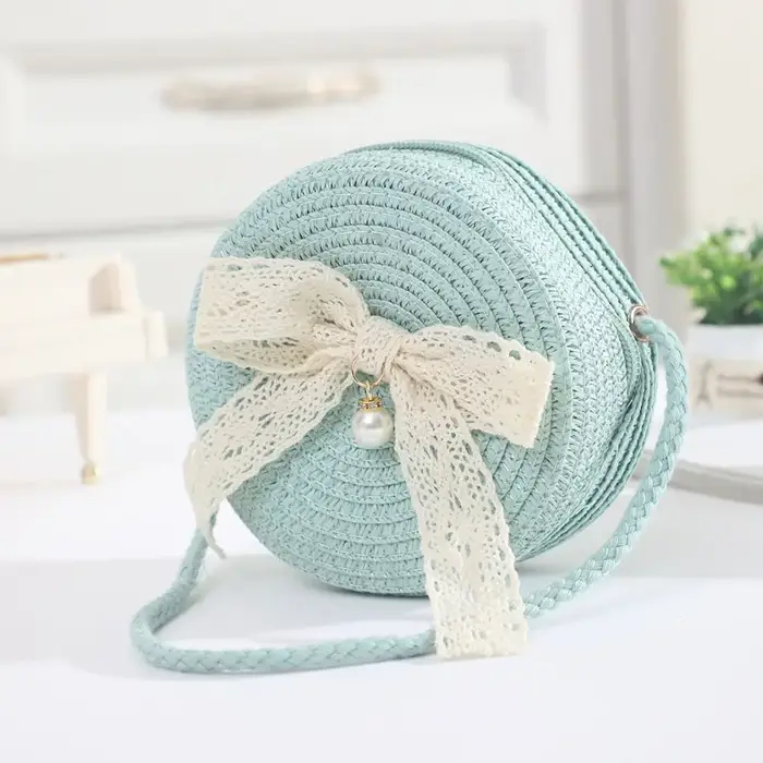 Mini sac en paille avec nœud en dentelle