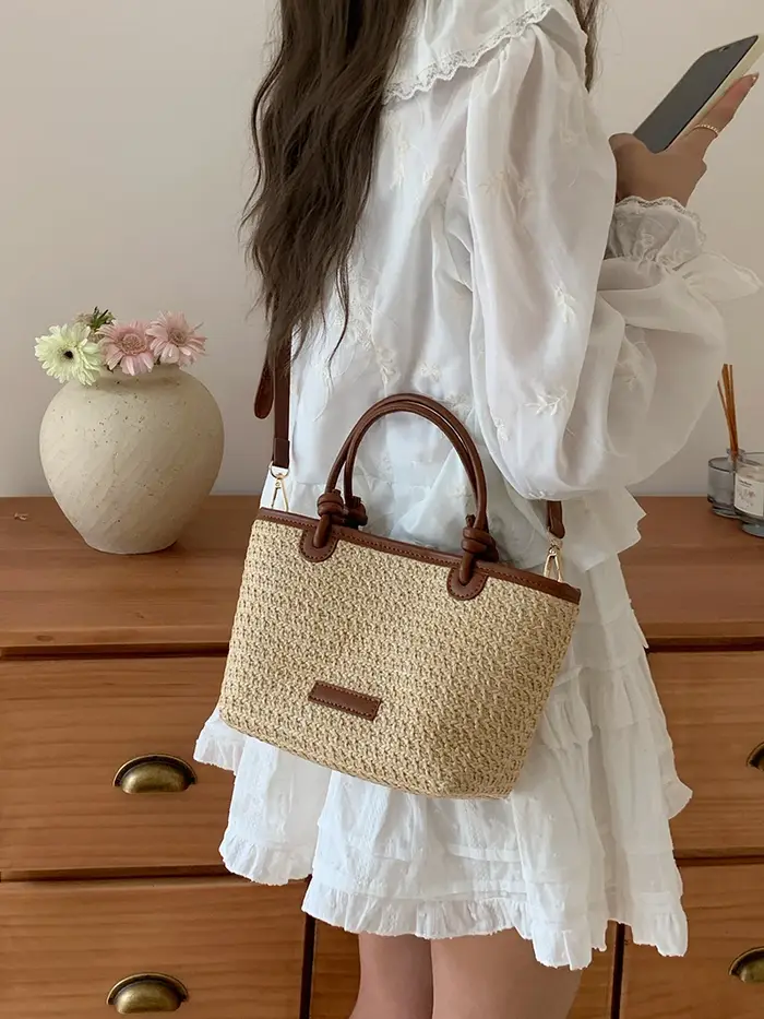 Sac à bandoulière en paille pour femmes
