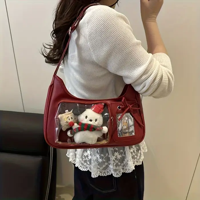 Sac messager transparent tendance | Sac à main pour femme - Sac bandoulière en similicuir synthétique rouge - avec