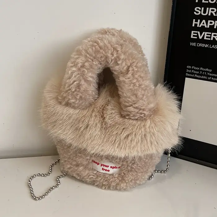 Sac à main café kaki qualité fausse fourrure pochette de soirée pour femmes 2025 nouveau sac à bandoulière en peluche douce et moelleuse petit seau Bolsos