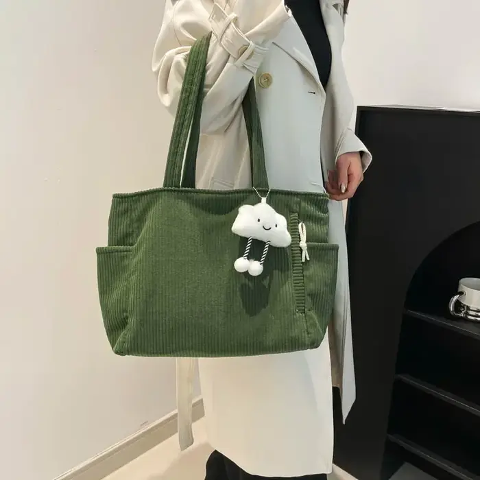 Sac fourre-tout décontracté vintage en velours côtelé pour femme