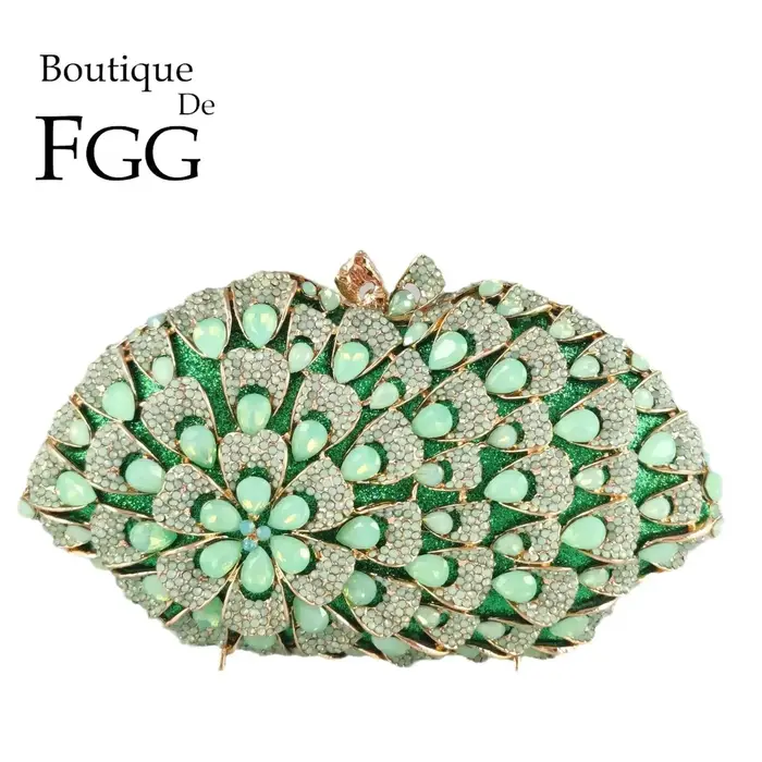 Boutique De FGG vert clair femmes cristal pochette soirée sacs à main De mariage strass sacs à main fête dîner Minaudiere sac