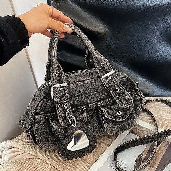 Sac bandoulière en jean délavé rétro pour femme