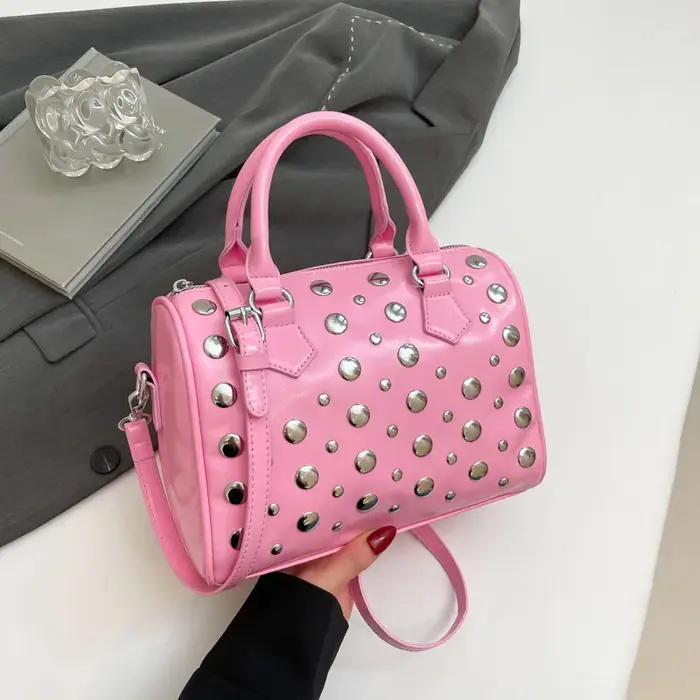 Sac Boston de marque tendance pour femmes, petit sac à main Design à rivets, sac à bandoulière en cu
