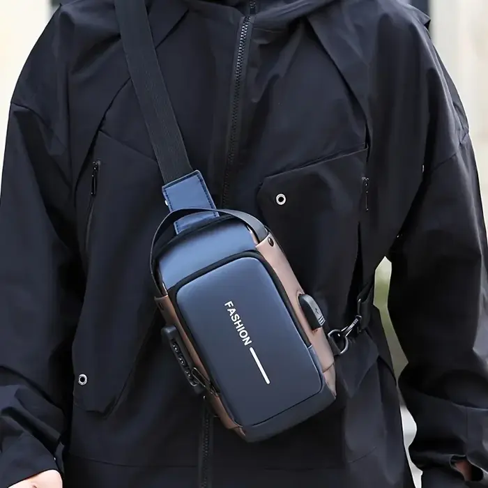 Sac à bandoulière en tissu Oxford durable pour hommes – Sac de poitrine élégant pour moto avec poche pour téléphone