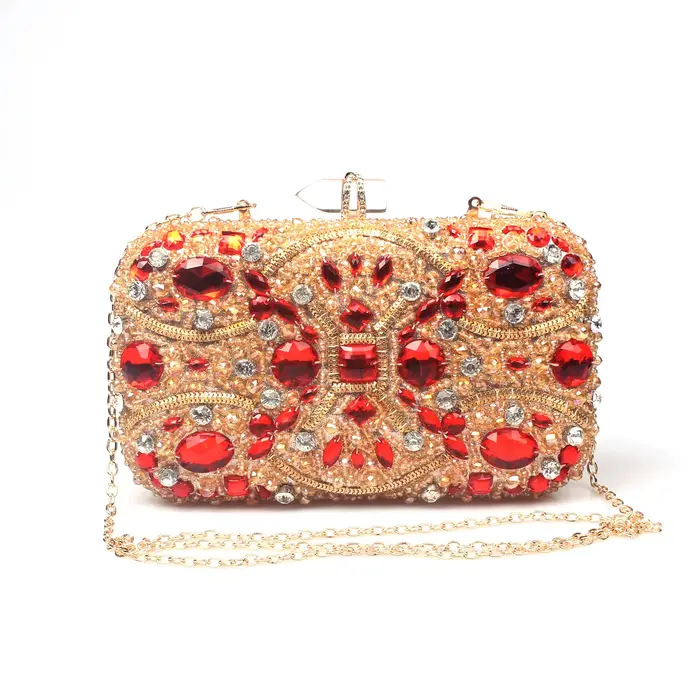 Sac à main en cristal doré et diamant rouge, pochette pour femme