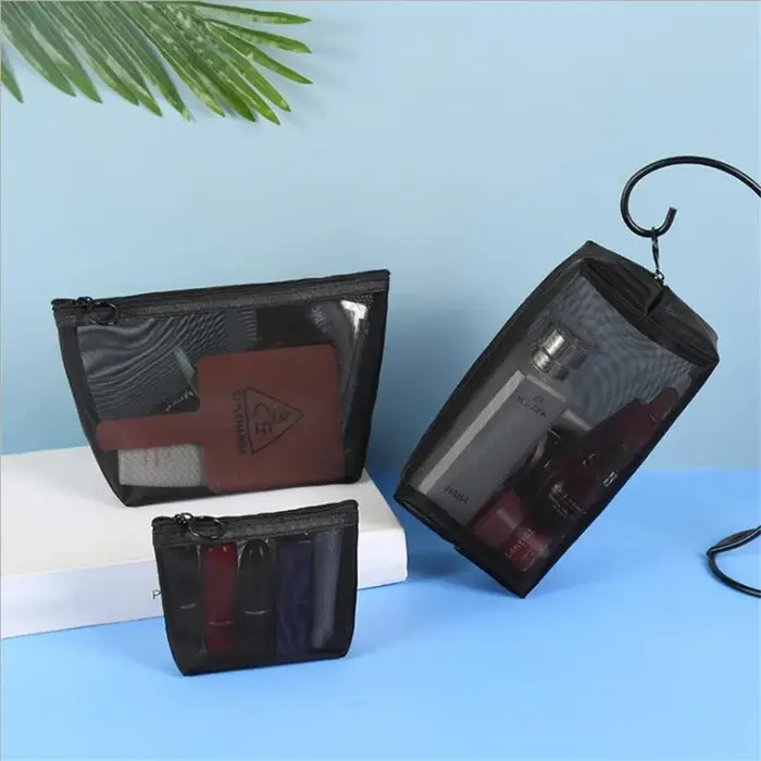Sacs de maquillage en maille noire pour femmes et filles