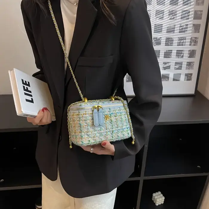 Mini sac à bandoulière en tissu à chaîne pour femmes