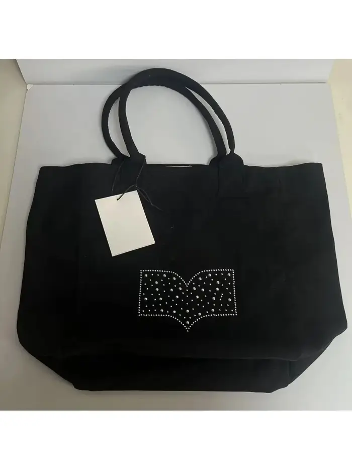 Nouveau Sac Fourre-tout Coréen en Toile Marina Style Designer 2026 avec Strass, Sac de Shopping Déco