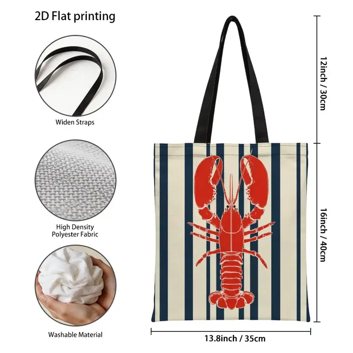 Sac fourre-tout tendance avec illustration de rayures de homard rouge, sacs d'épicerie durables et r