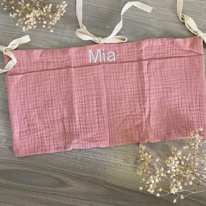 Sac de rangement personnalisé en coton brodé avec nom pour chariot à couches - Sac