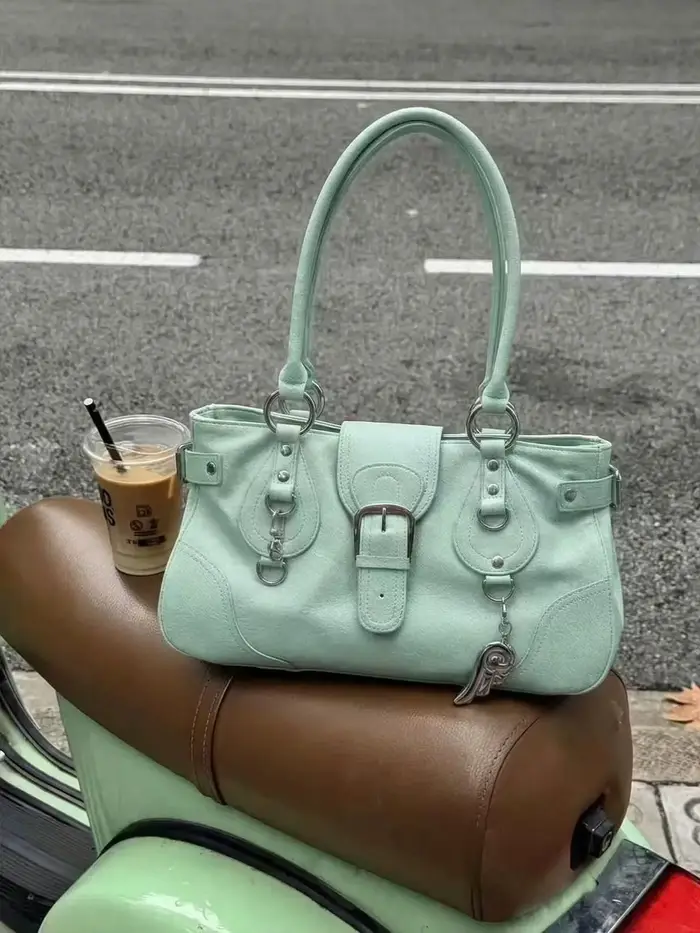 Nouveau Sac Moto Coréen Vert Menthe 2026 pour Femme – Sac à Bandoulière Tendance de Haute Qualité en