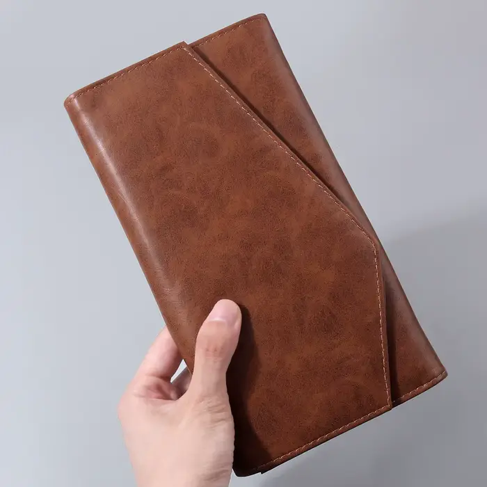 Pochette à pinceaux de maquillage en PU marron avec boucle magnétique