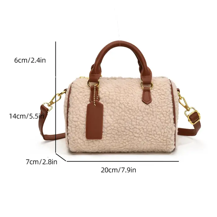 Sac à Main en Fausse Fourrure Beige pour Femme