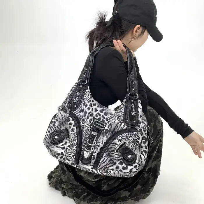 Y2K vintage hot girl personnalité sac à bandoulière imprimé léopard avec plusieurs compartiments, sa