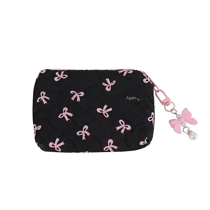 Trousse de maquillage en tissu avec nœud mignon, pochette cosmétique pour femme, organiseur de voyag